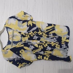 Banana Republic Floral Print Women's Top - Navy, Yellow, and White